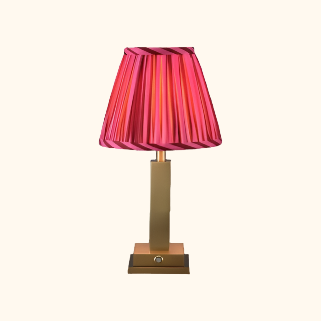 Philia rechargable table lamp striped pink lampshade