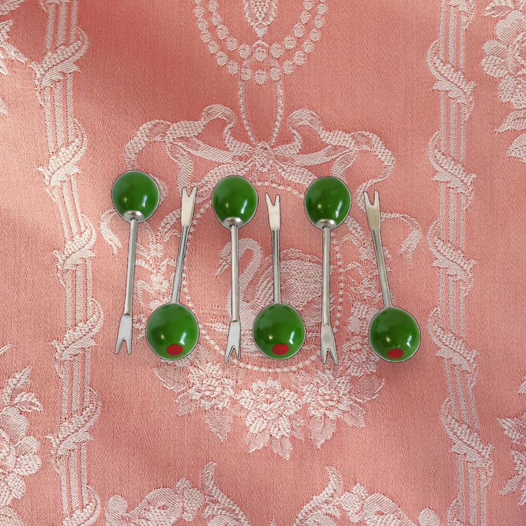 Set of 6 vintage olive cocktail picks
